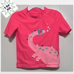 Carters Swim Rashguard Top Girls 3t Pink Short Sleeve Dino Glitter